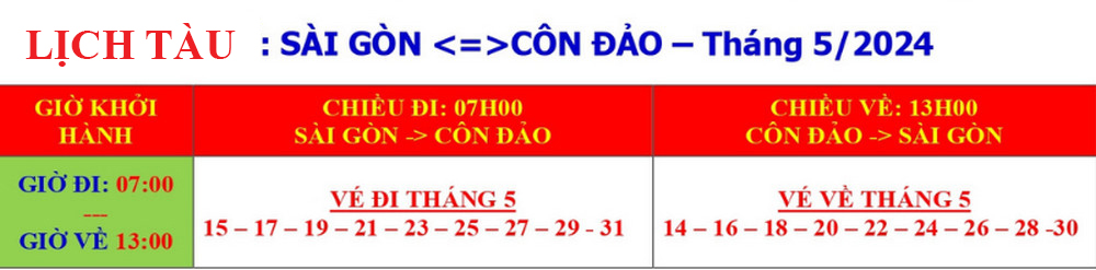 Lịch tàu đi Nhà Bè - Côn Đảo
